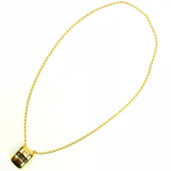 Gucci Necklace Pendant Sherry Line Gold Green Woman Authentic Used Y5220 - Picture 1 of 6